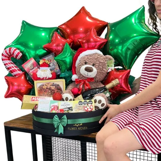 Box navideño con Peluche Pan Dulce y espumante xl